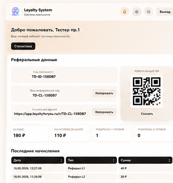 Клиентский кабинет с бонусами и QR
